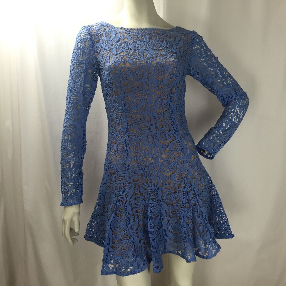 Free People Jetset Diaries Lavender Blue Open Back Lace Dress NWT Sz. S